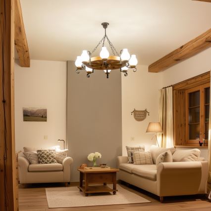 Brilagi - Kronleuchter an Kette ROATA 8xE14/40W/230V Ø 70 cm Buche