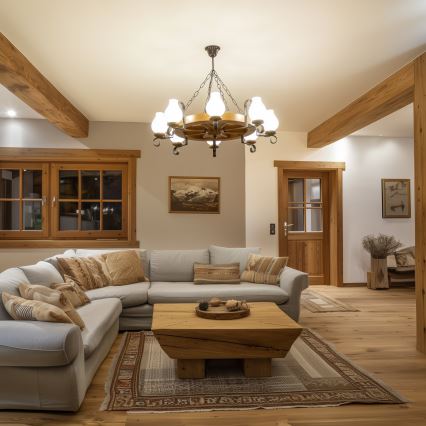 Brilagi - Kronleuchter an Kette ROATA 8xE14/40W/230V Ø 70 cm Buche/Nussbaum