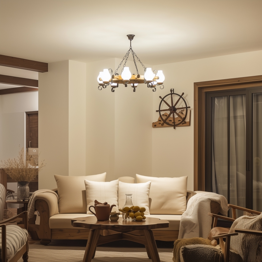 Brilagi - Kronleuchter an Kette TIMONA 8xE14/40W/230V Ø 70 cm Buche