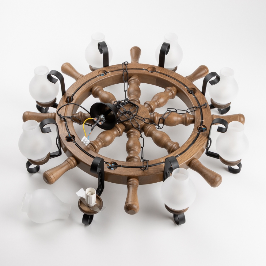 Brilagi - Kronleuchter an Kette TIMONA 8xE14/40W/230V Ø 70 cm Buche/Nussbaum