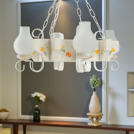 Brilagi - Kronleuchter mit Kette QUEEN 4xE14/40W/230V Buche/cremefarben