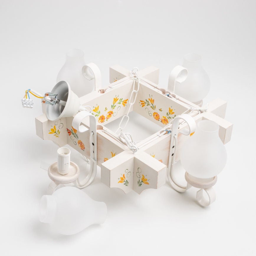 Brilagi - Kronleuchter mit Kette QUEEN 4xE14/40W/230V Buche/cremefarben