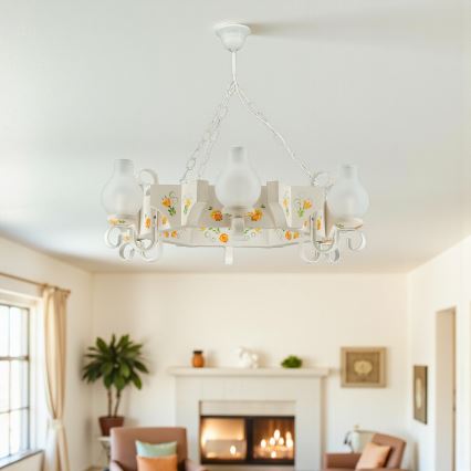 Brilagi - Kronleuchter mit Kette QUEEN 6xE14/40W/230V Buche/Creme