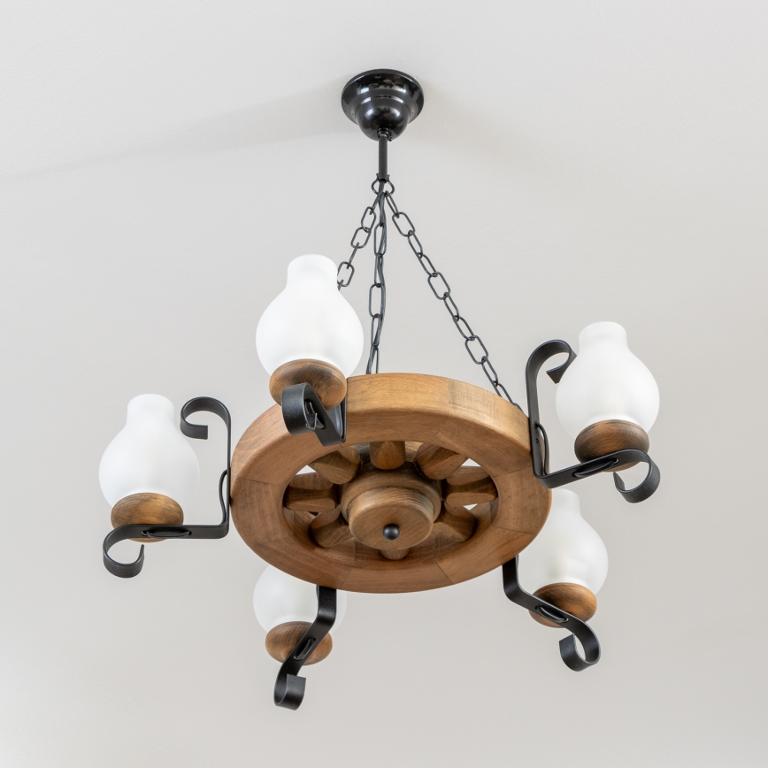 Brilagi - Kronleuchter mit Kette ROATA, 5xE14/40W/230V, Ø 50 cm, Buche