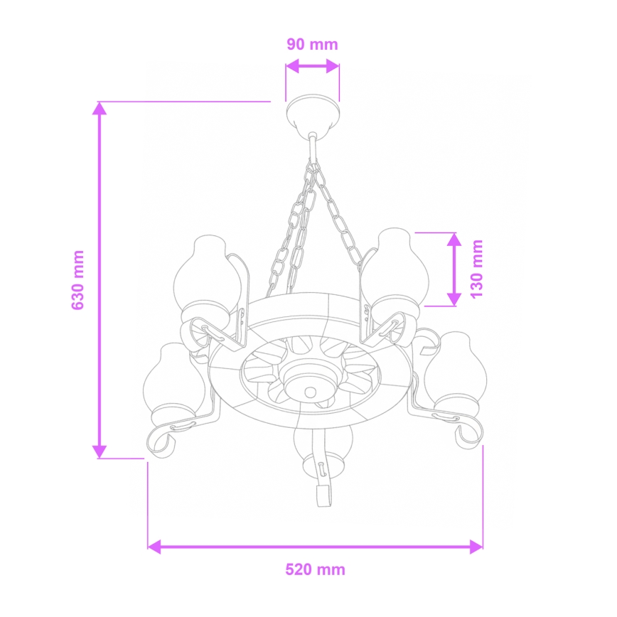 Brilagi - Kronleuchter mit Kette ROATA, 5xE14/40W/230V, Ø 50 cm, Buche