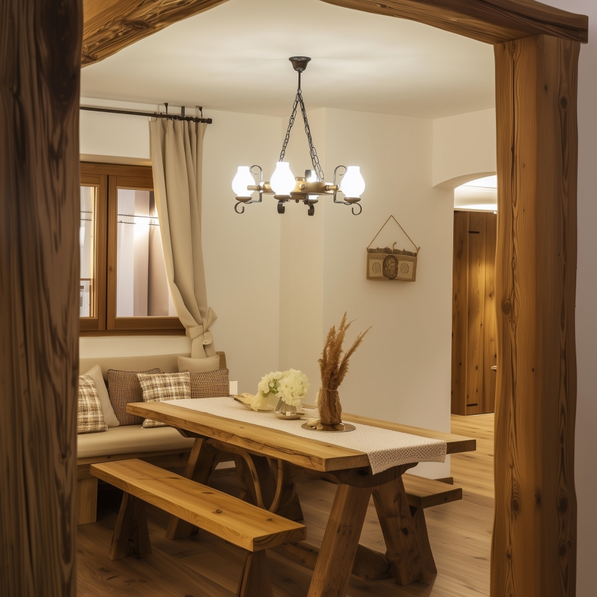 Brilagi - Kronleuchter mit Kette TIMONA 4xE14/40W/230V Ø 50 cm Buche/Nussbaum