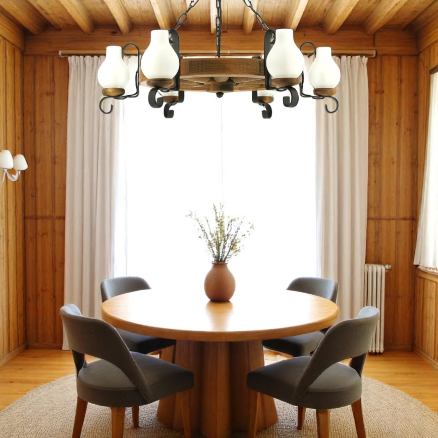 Brilagi - Kronleuchter ROATA mit Kette, 6xE14/40W/230V, Ø 70 cm, Buche