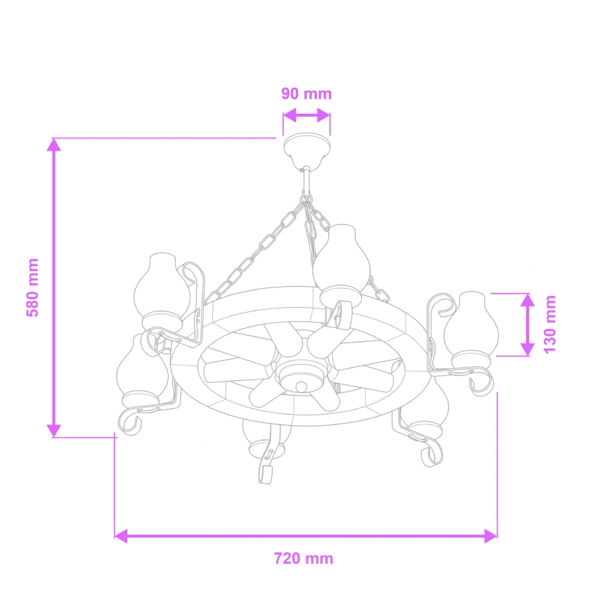Brilagi - Kronleuchter ROATA mit Kette, 6xE14/40W/230V, Ø 70 cm, Buche