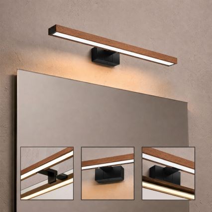 Brilagi - LED Badezimmer-Spiegelbeleuchtung 3-in-1 WOODY MIRROR LED/12W/230V 60 cm IP44 schwarz/Eiche Kirsche