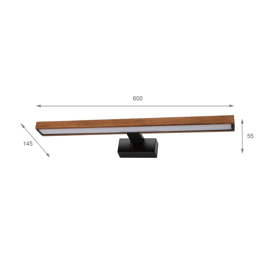 Brilagi - LED Badezimmer-Spiegelbeleuchtung 3-in-1 WOODY MIRROR LED/12W/230V 60 cm IP44 schwarz/Eiche Kirsche
