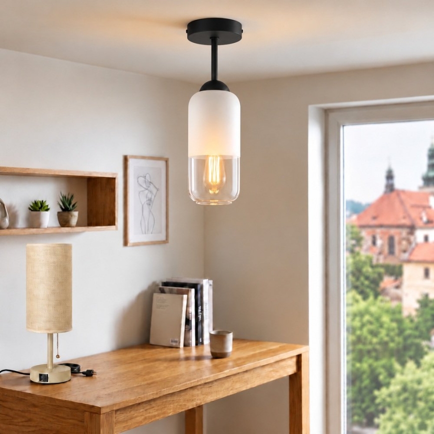 BRILAGI - LED Aufbau-Deckenleuchte RETRO GLASS 1xE27/60W/230V Ø 14 cm schwarz/weiß