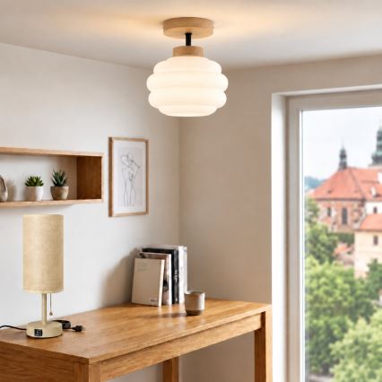 BRILAGI - LED-Aufbau-Deckenleuchte RETRO GLASS 1xE27/60W/230V Ø 20 cm Eiche/Weiß