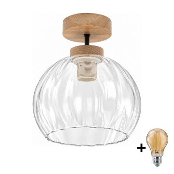 BRILAGI - LED-Aufbau-Deckenleuchte RETRO GLASS 1xE27/60W/230V Ø 25 cm Eiche/klar
