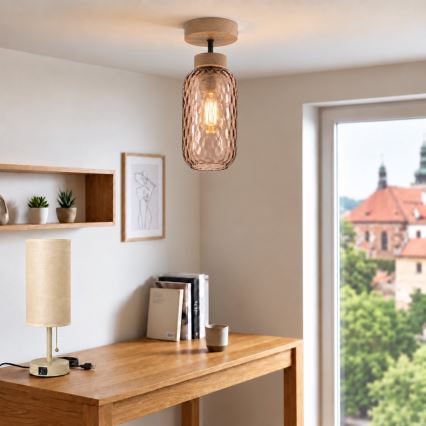 BRILAGI - LED aufgesetzte Deckenleuchte RETRO GLASS 1xE27/60W/230V Ø 14 cm Eiche/rauchbraun