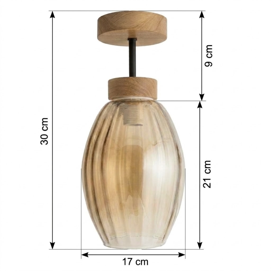BRILAGI - LED Aufputz-Deckenleuchte RETRO GLASS 1xE27/60W/230V Ø 17 cm Eiche/rauchiges Beige