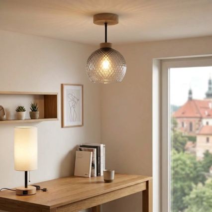BRILAGI - LED Aufputz-Deckenleuchte RETRO GLASS 1xE27/60W/230V Ø 18 cm Eiche/rauchgrau