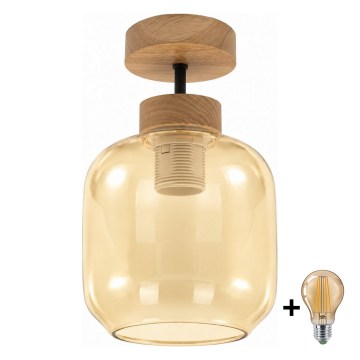 BRILAGI - LED-Aufbauleuchte RETRO GLASS 1xE27/60W/230V Ø 14 cm Eiche/rauchbeige