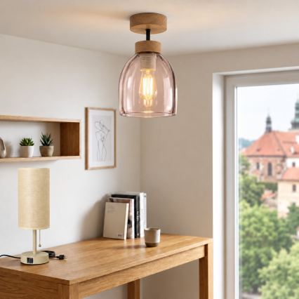 BRILAGI - LED Aufgesetzte Deckenleuchte RETRO GLASS 1xE27/60W/230V Ø 17 cm Eiche/rauchiges Beige