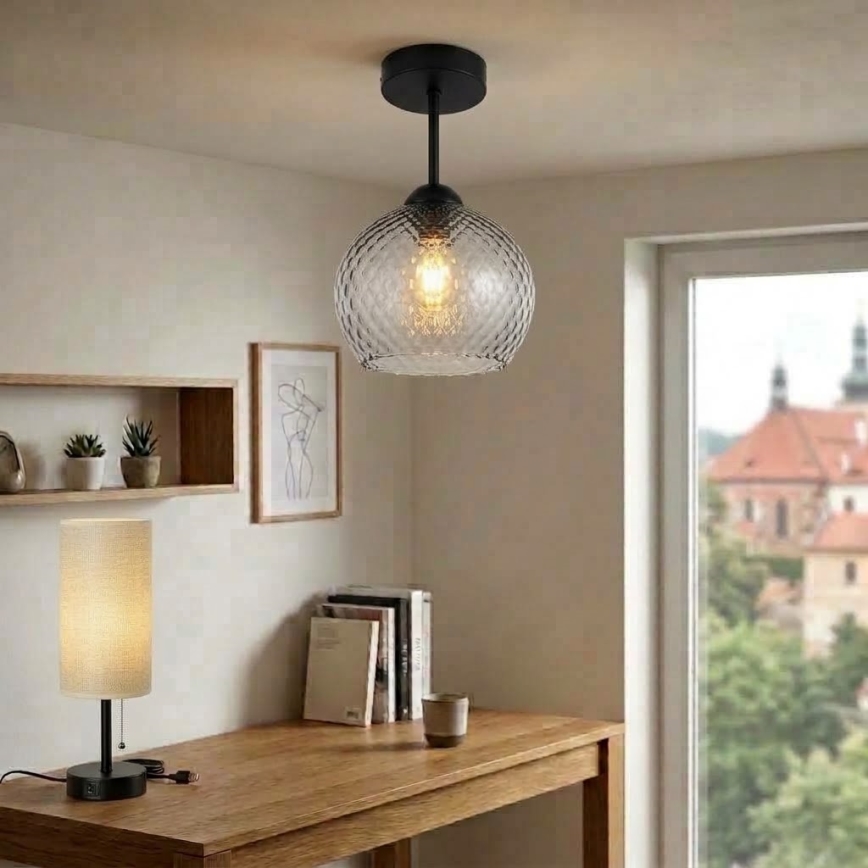 BRILAGI - LED-Aufbauleuchte RETRO GLASS 1xE27/60W/230V Ø 18 cm schwarz/rauchgrau