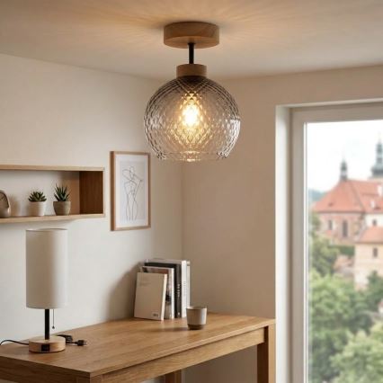BRILAGI - LED-Aufputz-Deckenleuchte RETRO GLASS 1xE27/60W/230V Ø 25 cm Eiche/rauchgrau