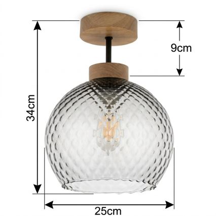 BRILAGI - LED-Aufputz-Deckenleuchte RETRO GLASS 1xE27/60W/230V Ø 25 cm Eiche/rauchgrau