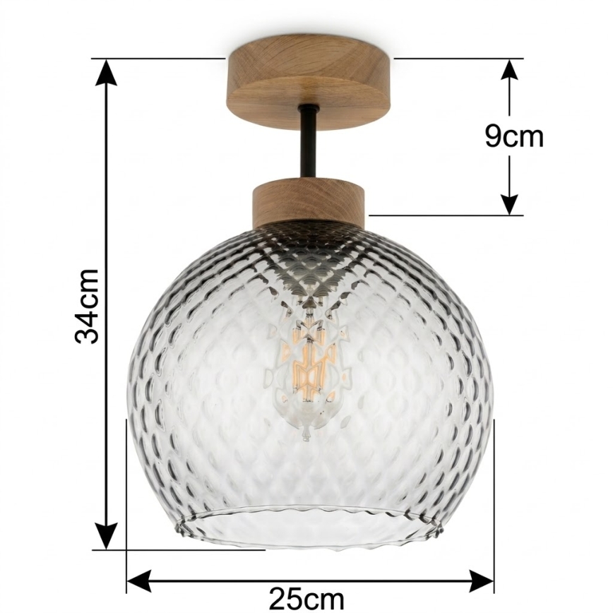 BRILAGI - LED-Aufputz-Deckenleuchte RETRO GLASS 1xE27/60W/230V Ø 25 cm Eiche/rauchgrau
