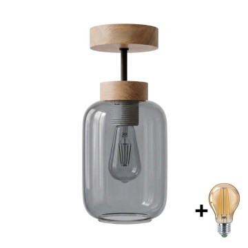 BRILAGI - LED Aufgesetzte Deckenleuchte RETRO GLASS 1xE27/60W/230V Ø 14 cm Eiche/rauchgrau