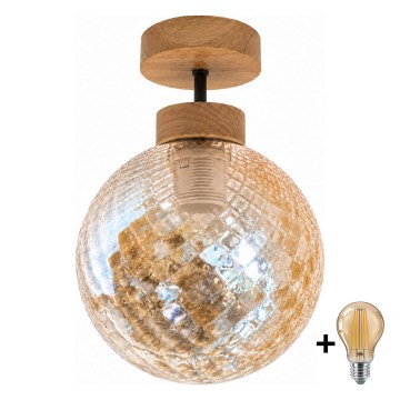 BRILAGI - LED aufgesetzte Deckenleuchte RETRO GLASS 1xE27/60W/230V Ø 17 cm Eiche/rauchiges Beige