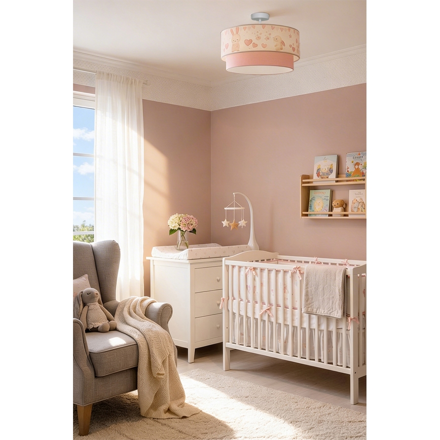Brilagi - LED-Aufbauleuchte für Kinder BOBO 1xE27/10W/230V Ø 40 cm creme/rosa mit Hasenmotiv