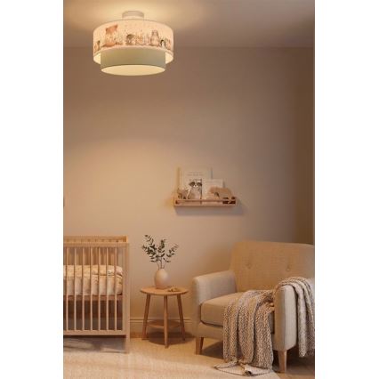 Brilagi - LED-Kinder-Deckenleuchte BOBO 1xE27/10W/230V Ø 40 cm weiß/grün/mit Tiermotiven