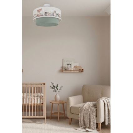 Brilagi - LED-Kinder-Deckenleuchte BOBO 1xE27/10W/230V Ø 40 cm weiß/grün/mit Tiermotiven