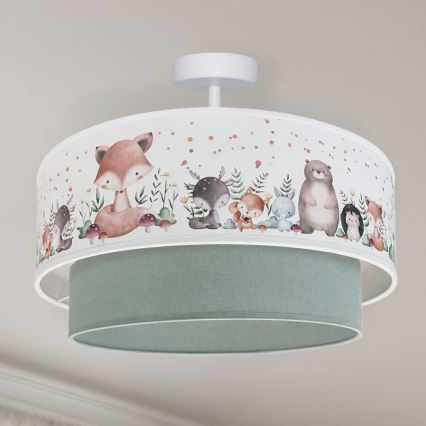 Brilagi - LED-Kinder-Deckenleuchte BOBO 1xE27/10W/230V Ø 40 cm weiß/grün/mit Tiermotiven