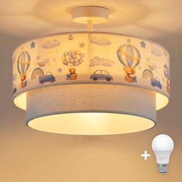 Brilagi-LED aufgesetzte Kinder-Deckenleuchte BOBO 1xE27/60W/230V Ø40 cm creme/blau mit Bärenmotiv