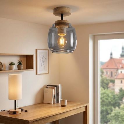 BRILAGI - LED-Aufbauleuchte RETRO GLASS 1xE27/60W/230V Ø 26 cm Eiche/rauchgrau