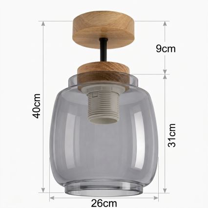 BRILAGI - LED-Aufbauleuchte RETRO GLASS 1xE27/60W/230V Ø 26 cm Eiche/rauchgrau