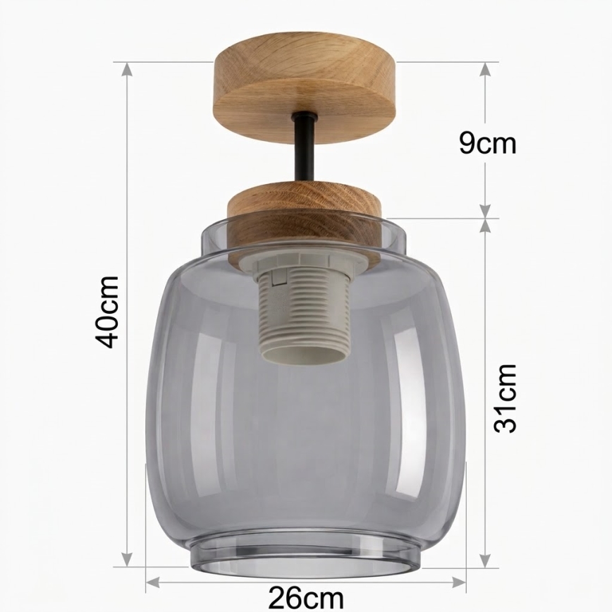 BRILAGI - LED-Aufbauleuchte RETRO GLASS 1xE27/60W/230V Ø 26 cm Eiche/rauchgrau