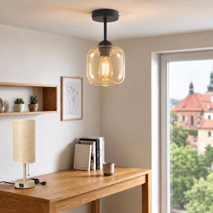 BRILAGI - LED Aufputz-Deckenleuchte RETRO GLASS 1xE27/60W/230V Ø 14 cm schwarz/rauchbeige