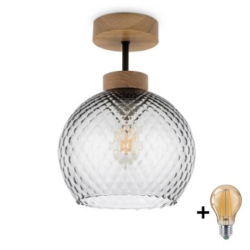 BRILAGI - LED Aufputz-Deckenleuchte RETRO GLASS 1xE27/60W/230V Ø 18 cm Eiche/rauchgrau