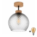 BRILAGI - LED-Aufputz-Deckenleuchte RETRO GLASS 1xE27/60W/230V Ø 25 cm Eiche/rauchgrau
