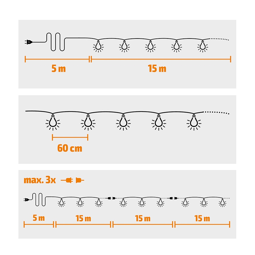 Brilagi - LED-Außen-Lichterkette GIRLANDA 25xE12/0,8W/230V 20m weiß IP44 warmweiß
