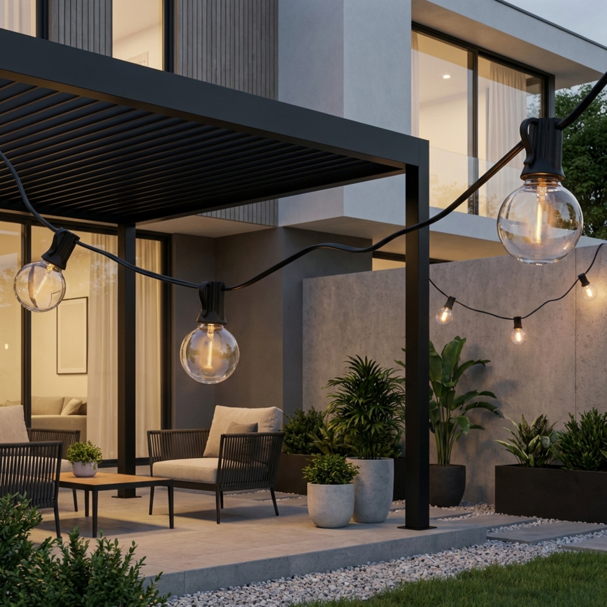 BRILAGI - LED-Außen-Lichterkette GIRLANDA 25xE12/0,6W/230V 20m schwarz IP44 warmweiß + Fernbedienung