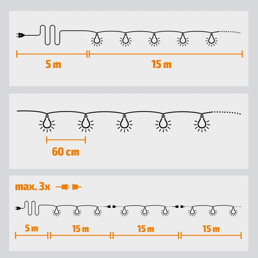 Brilagi - LED-Außen-Dekorations-Lichterkette GIRLANDA 25xE12/0,8W/230V 20m IP44 kaltweiß