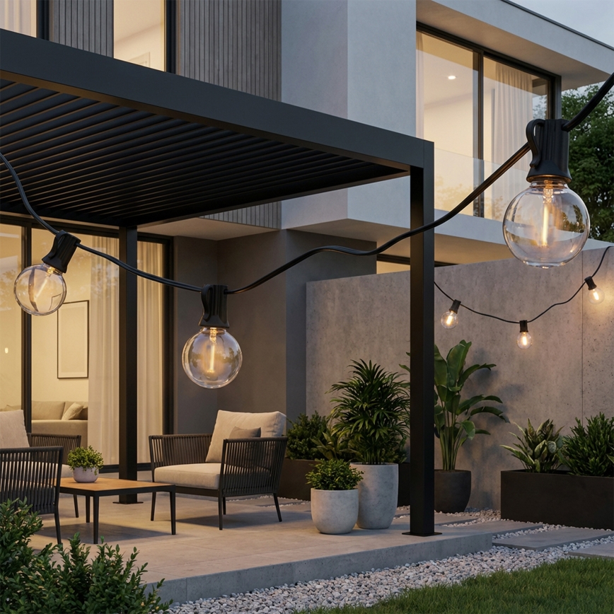 Brilagi - LED-Außen-Dekorations-Lichterkette GIRLANDA 25xE12/0,36W/24V 20m schwarz IP44 warmweiß