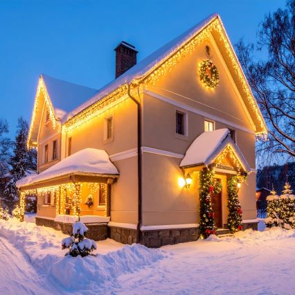 Brilagi - LED-Lichterkette für den Außenbereich, 360 LEDs / 8 Funktionen, 14 m, IP44, warmweiß, Eiszapfen
