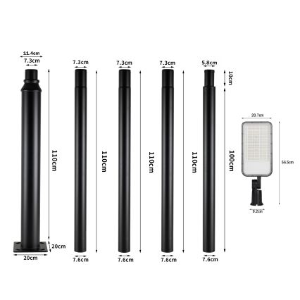 Brilagi - LED-Außen-Straßenleuchte mit 5 m Mast und Gelenk URBANLIGHT LED/200W/230V schwarz IP65