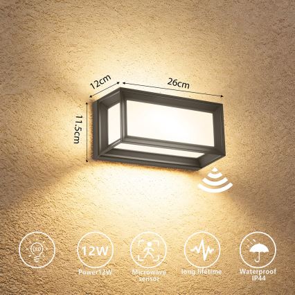 BRILAGI - LED-Außenwandleuchte mit Sensor PARKER LED/12W/230V anthrazit IP44