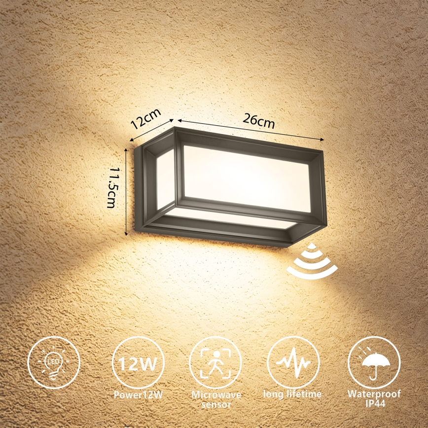 BRILAGI - LED-Außenwandleuchte mit Sensor PARKER LED/12W/230V anthrazit IP44