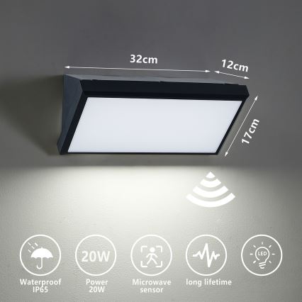 Brilagi - LED-Außenwandleuchte mit Sensor TRIANGLE LED/20W/230V schwarz IP65