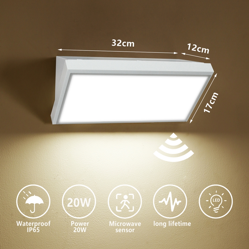 Brilagi - LED-Außenwandleuchte mit Sensor, TRIANGLE LED/20W/230V, weiß, IP65