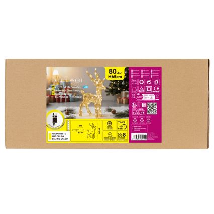 BRILAGI - LED-Außen-Weihnachtsdekoration LED/3,6W/8 Funktionen 65 cm IP44 Rentier Warmweiß